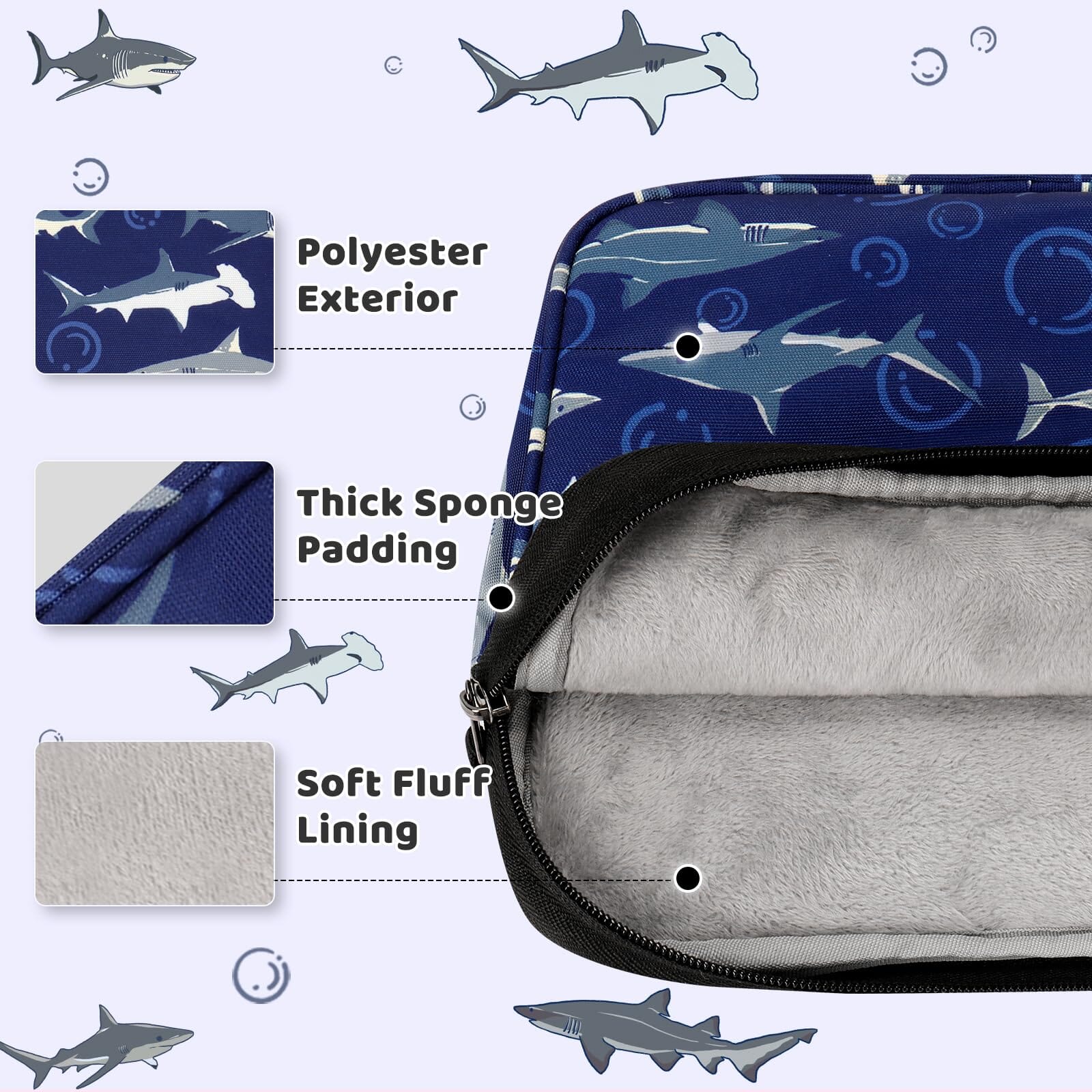 Choco Mocha 11 Inch Kids Tablet Sleeve Bag for Boys, Kids Tablet Carrying Case for Fire 7, Fire HD 8 Tablet, Kindle Kids Edition, iPad, Shark, Navy chocomochakids 