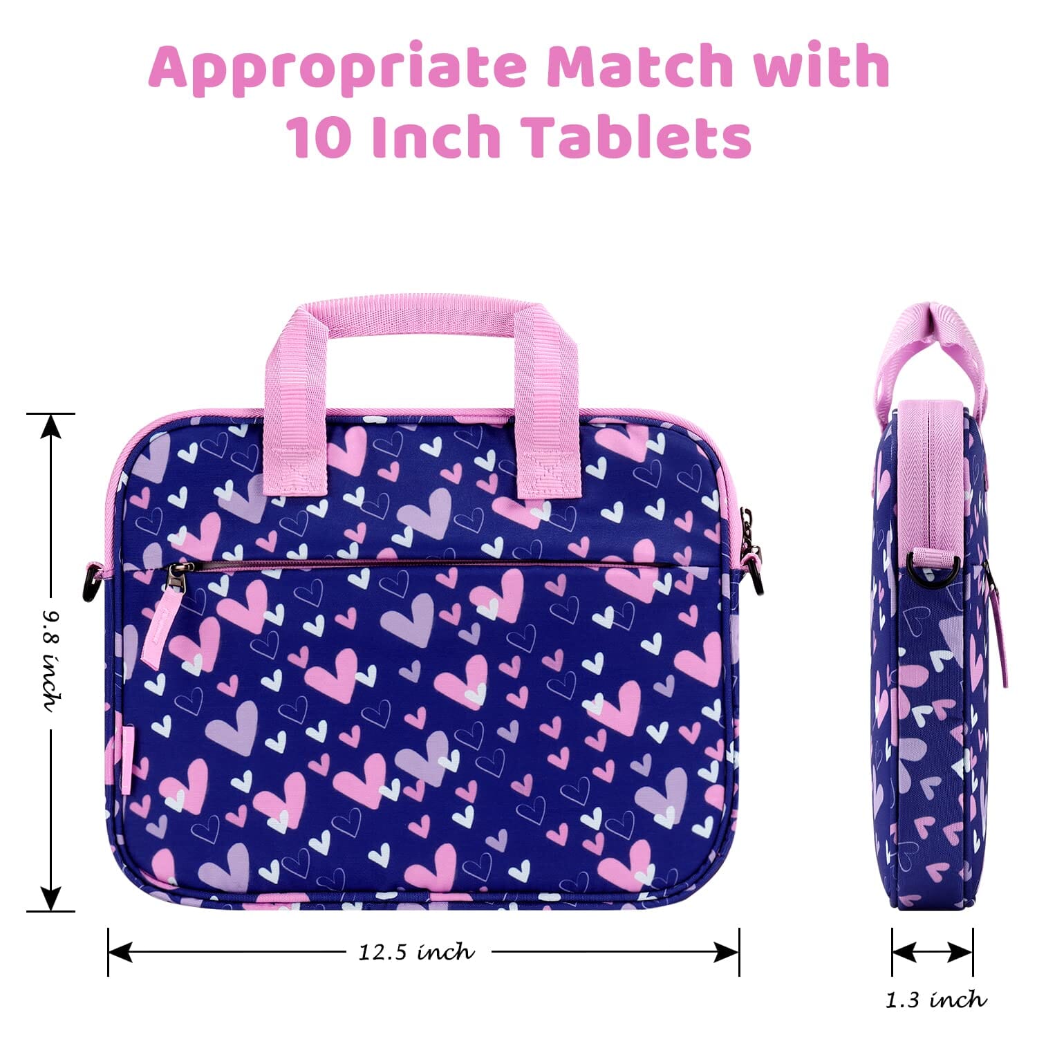 Choco Mocha 12.5 Inch Kids Tablet Sleeve Bag for Girls, Kids Tablet Carrying Case for Fire HD 10, Fire 7, Fire HD 8, Fire 10 Tablet, Kindle Kids Edition, Apple iPad, Heart Navy Pink chocomochakids 