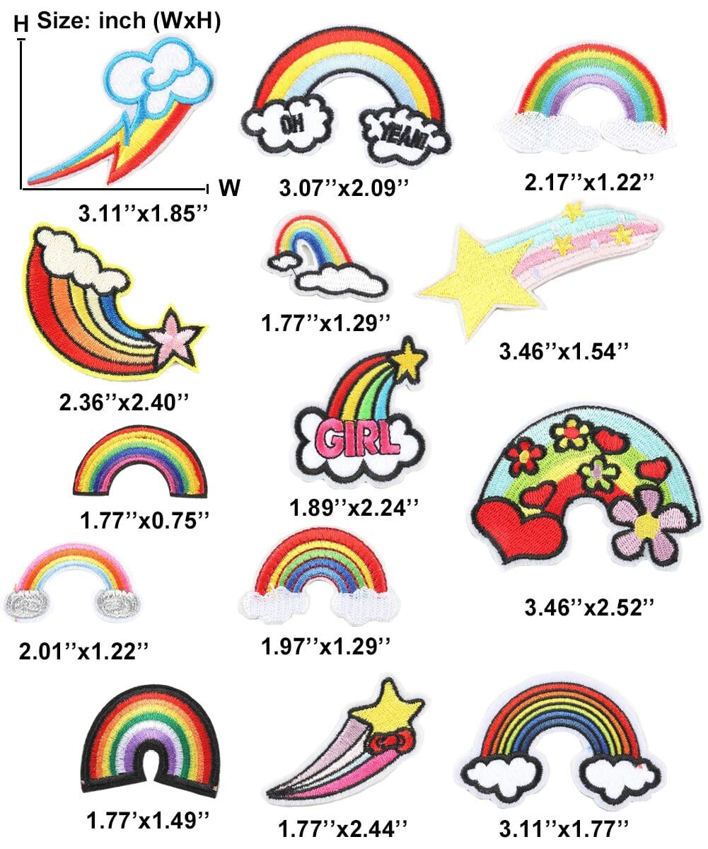 Choco Mocha 14PCS Rainbow Patch Girls Iron On Rainbow Patches for Clothing Small Sew On Embroidered Decorative Appliques for Kids Pants Jeans Jacket Clothes, Rainbow chocomochakids 