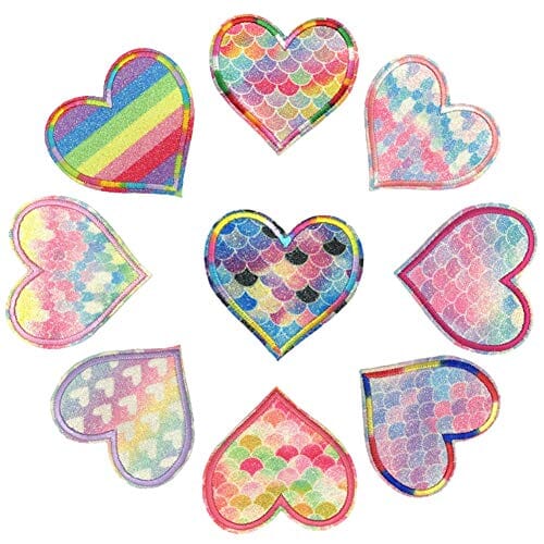 Choco Mocha 9CS Rainbow Hearts Iron On Patch for Clothing Iron On Patches for Girls Decorative for Kids Jeans Clothes, Mermaid Hearts chocomochakids 