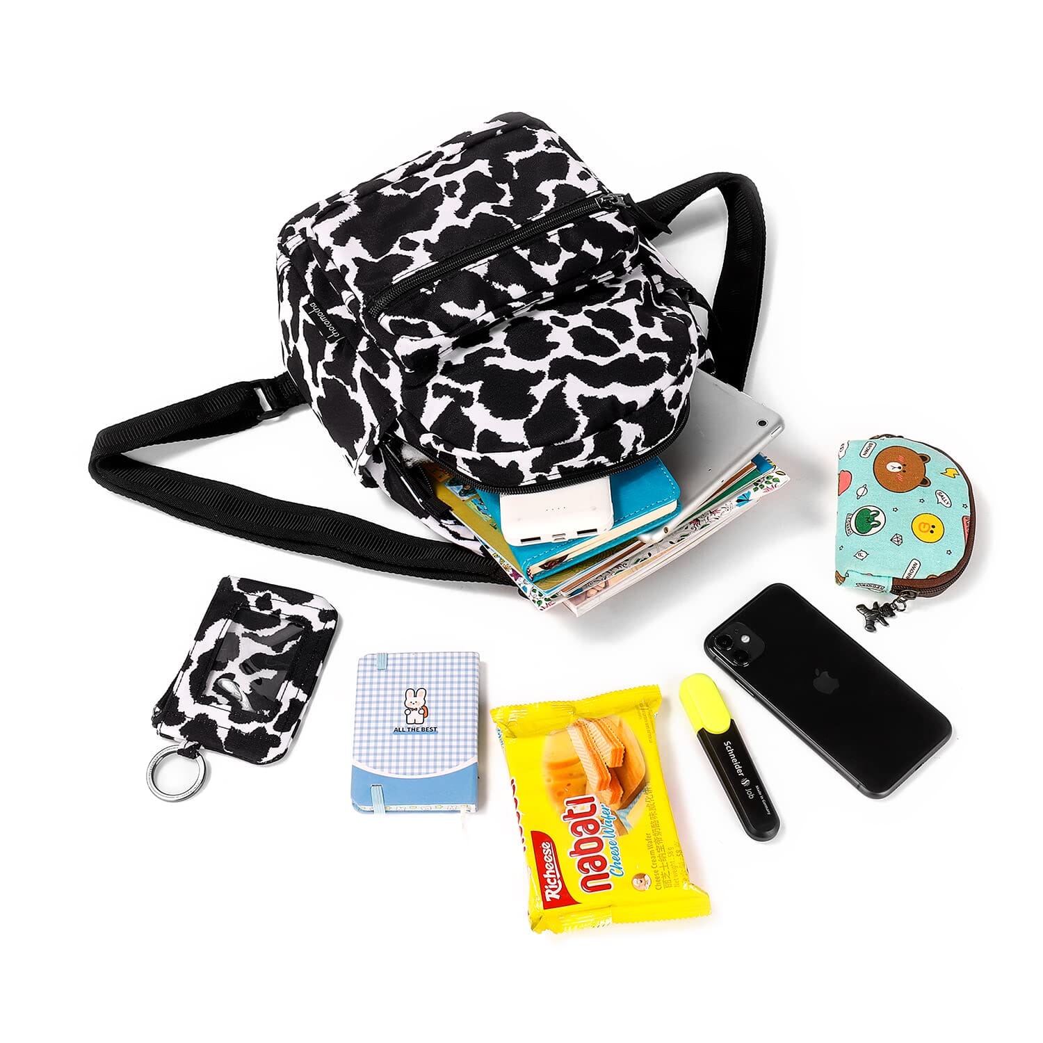 Choco Mocha Black Small Backpack for Girls and Women Teen, Kids Mini Backpack Purse Cute Little Girls Backpack School Travel Bookbag, Cow Print chocomochakids 