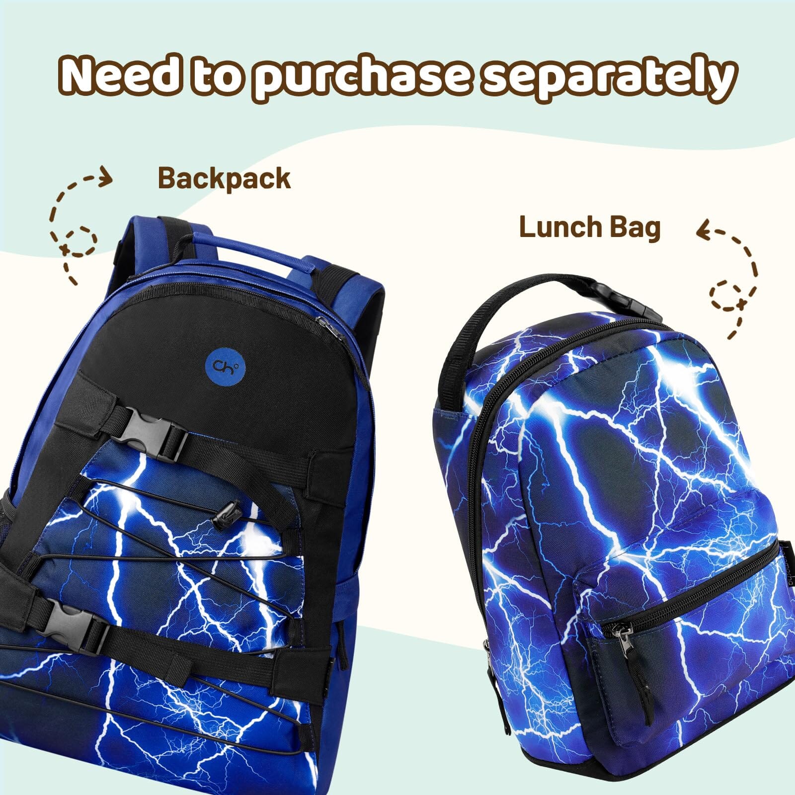 Choco Mocha Boys Lightning Backpack for Elementary Middle School, Blue Large Backpack for Kids Teen Boys, 18 Inch chocomochakids 