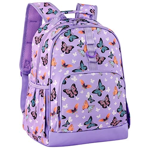 Choco Mocha Butterfly Backpack for Girls Backpack Elementary School Backpack Kids Backpacks for Girls 17 inch Backpack for Girls 2nd 3rd Grade Butterfly Bookbag School Bag 6-8 with Chest Strap Purple chocomochakids 