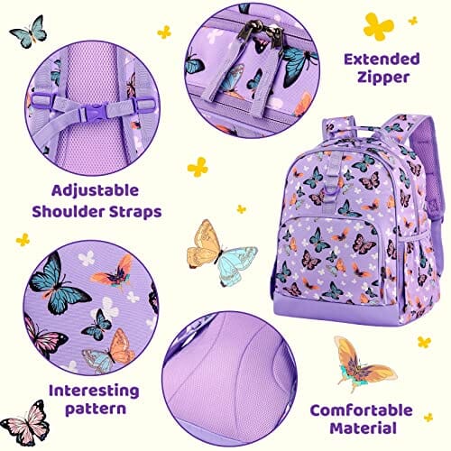 Choco Mocha Butterfly Backpack for Girls Kindergarten Backpack for Girls Preschool Backpack for Kids Backpacks for Girls 15 inch Backpack Girls Butterfly Bookbag School Bag 3-5 with Chest Strap Purple chocomochakids 