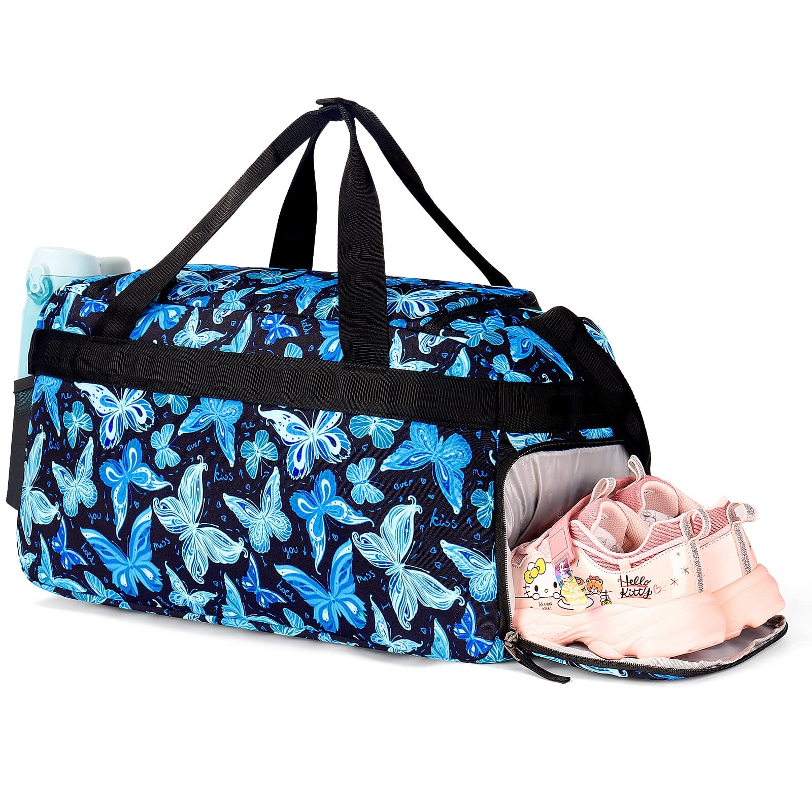 Choco Mocha Butterfly Girls Duffle Bag for Teen, Travel Overnight Bag for Kids Weekender Duffel, Blue chocomochakids 