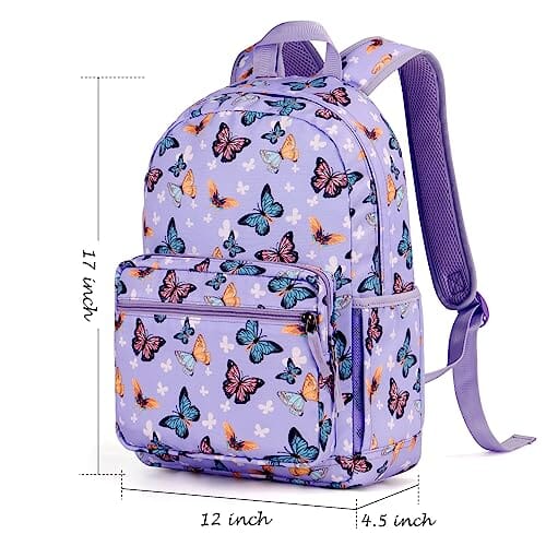 Choco Mocha Butterfly Kids Backpack for Girls Travel School Backpack 17 Inch, Purple chocomochakids 