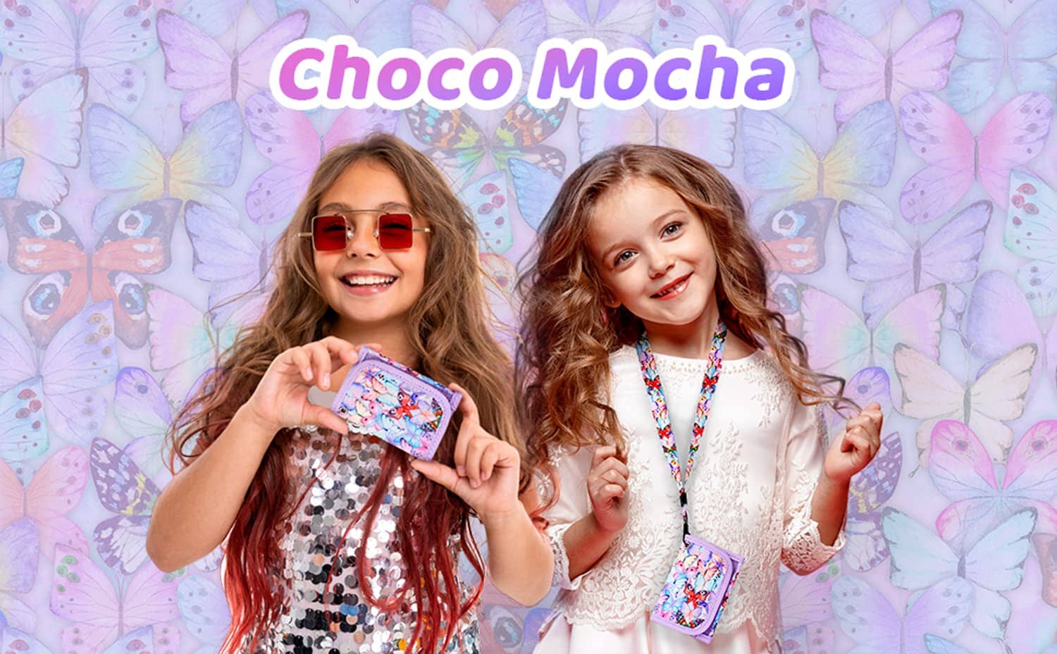Choco Mocha Butterfly Kids Wallets for Girls Ages 5-7 6-8 9-12, Little Girls Velcro Wallets with Lanyard Gift Box, Christmas Gift for Kids Girls, Colorful chocomochakids 