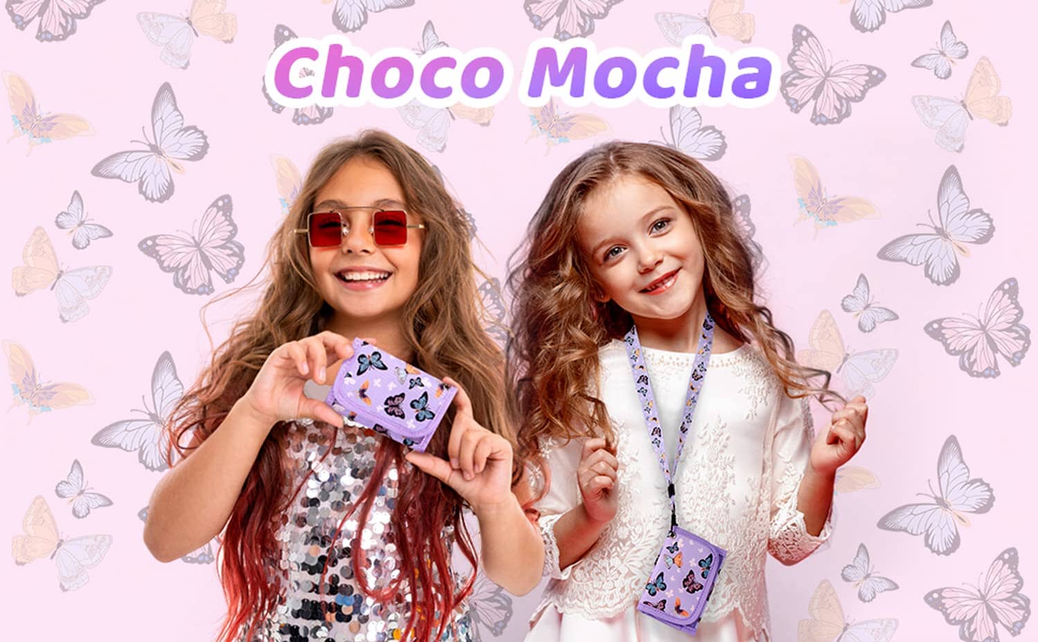 Choco Mocha Butterfly Kids Wallets for Girls Ages 5-7 6-8 9-12, Little Girls Velcro Wallets with Lanyard Gift Box, Christmas Gift for Kids Girls, Purple chocomochakids 