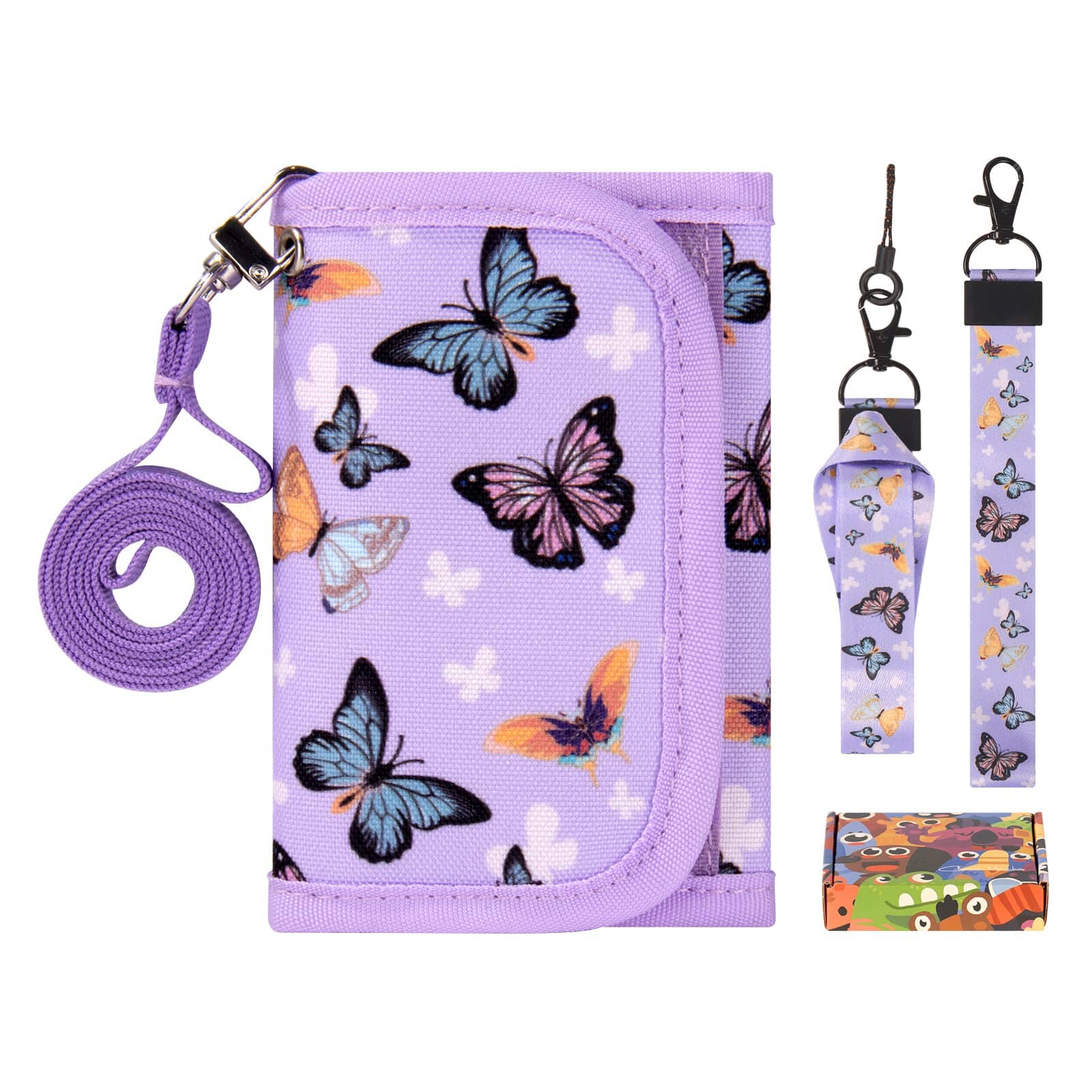 Choco Mocha Butterfly Kids Wallets for Girls Ages 5-7 6-8 9-12, Little Girls Velcro Wallets with Lanyard Gift Box, Christmas Gift for Kids Girls, Purple chocomochakids 