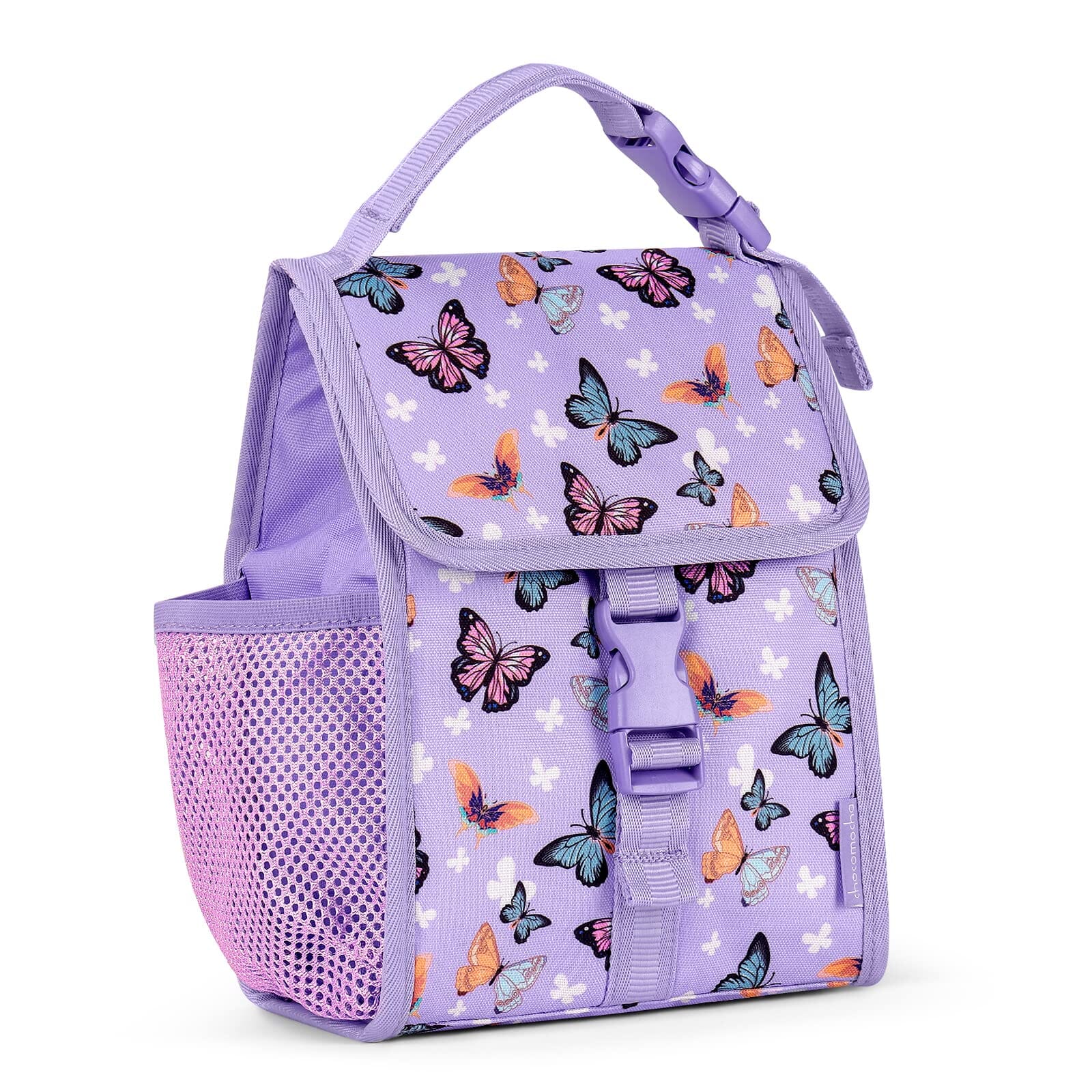 Choco Mocha Butterfly Lunch Bag for Toddler Girls Preschool Elementary Daycare, Reusable Insulated Girls Lunch Box with Water Bottle Holder for Kids Travel, Purple chocomochakids 