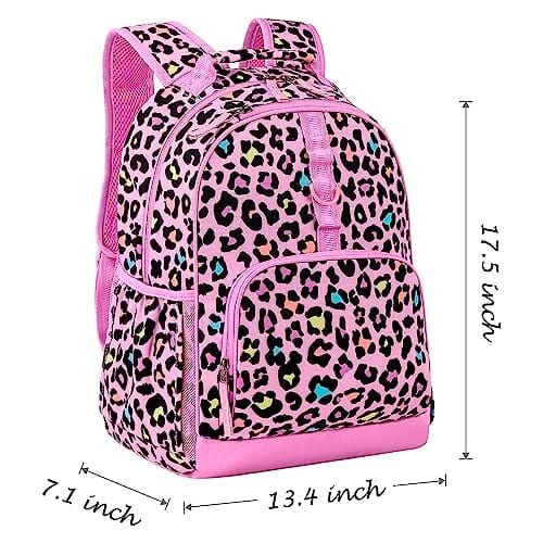 Choco Mocha Cheetah Backpack for Girls Backpack Elementary School Backpack for Kids Backpacks for Girls 17 inch Backpack for Girls 2nd 3rd Grade Leopard Bookbag School Bag 6-8 with Chest Strap Pink chocomochakids 