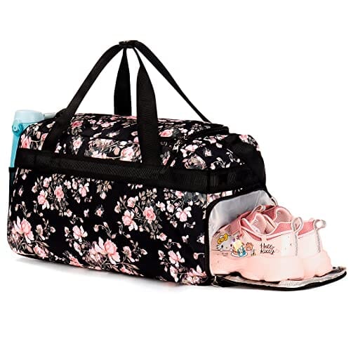 Choco Mocha Floral Girls Duffle Bag for Teen, Travel Overnight Bag for Kids Weekender Duffel, Black chocomochakids 