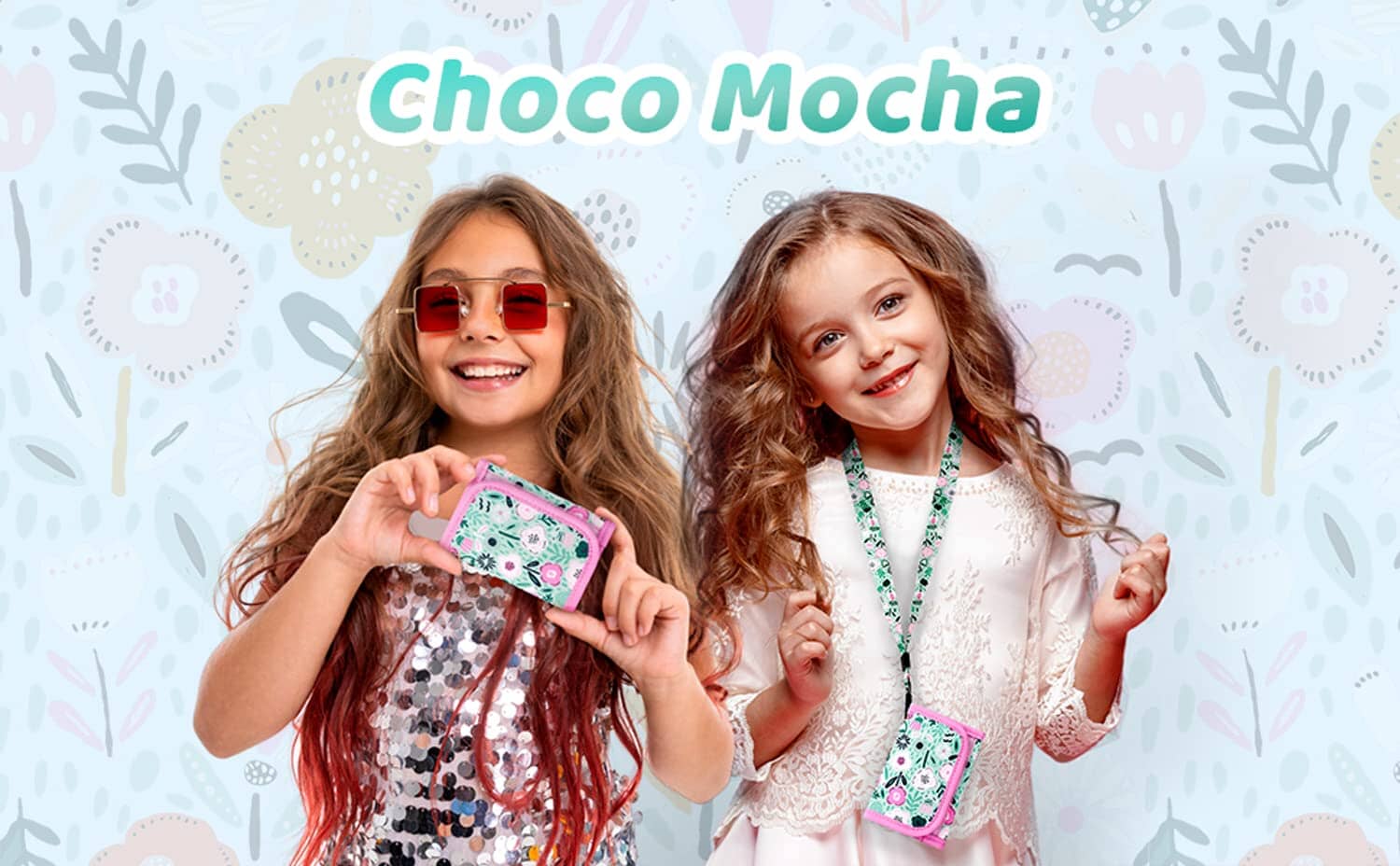 Choco Mocha Floral Kids Wallets for Girls Ages 5-7 6-8 9-12, Little Girls Velcro Wallets with Lanyard Gift Box, Christmas Gift for Kids Girls, Green chocomochakids 