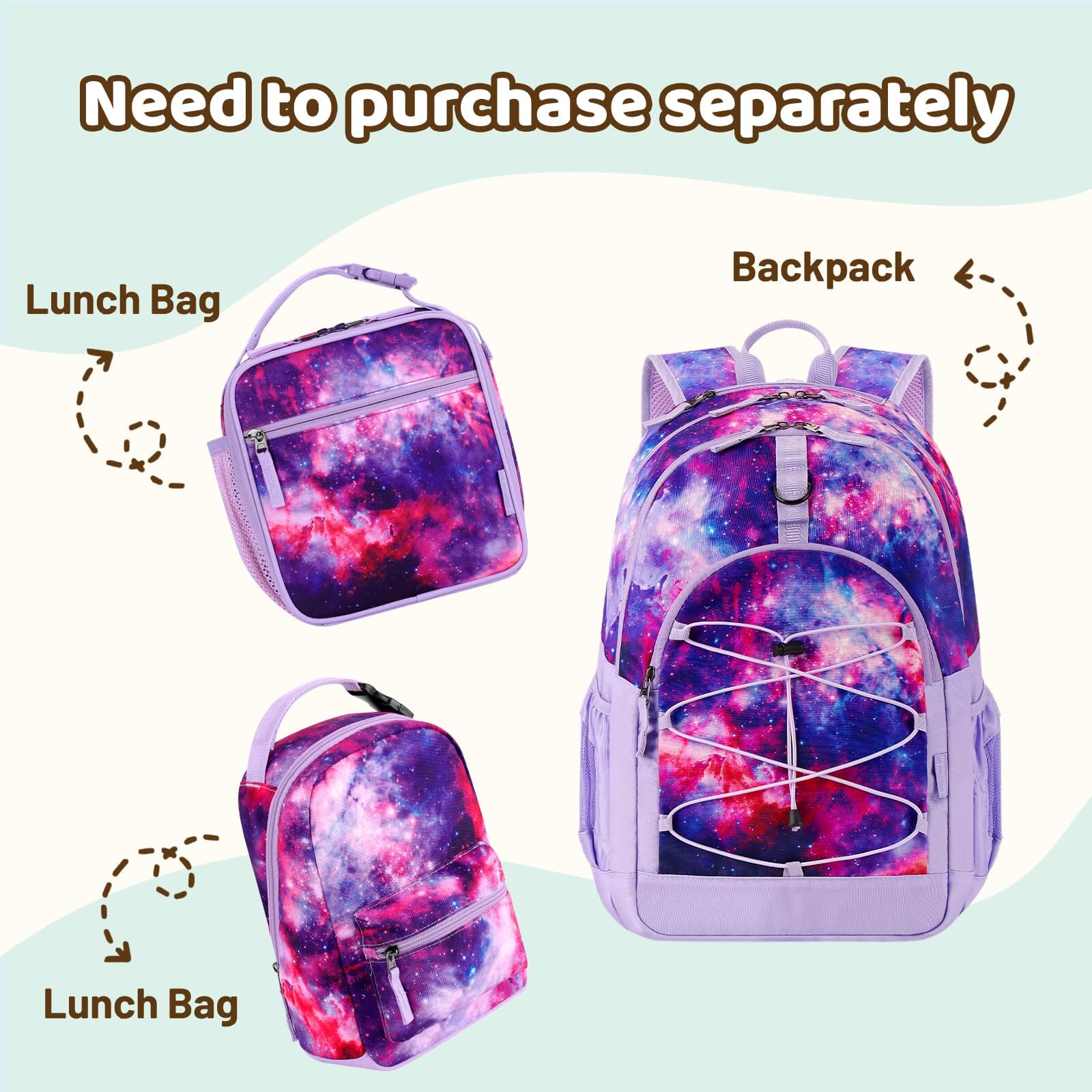 Choco Mocha Galaxy Backpack for Teen Girls, Travel School Backpack for Girls Middle School Large Bookbag 18 Inch, Purple chocomochakids 