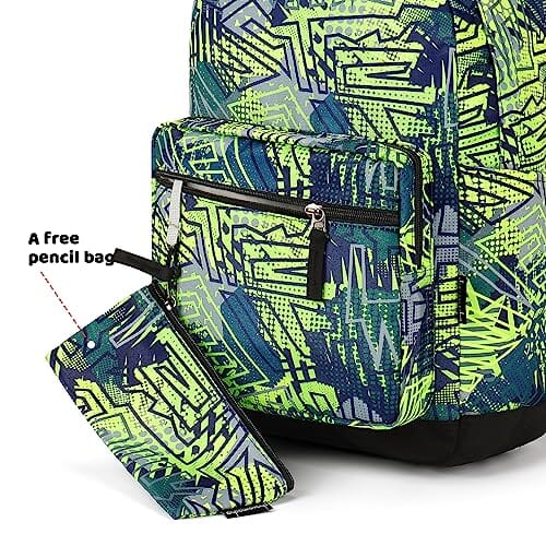 Choco Mocha Geometry Backpack for Boys Travel School Backpack 17 Inch, Yellow Green chocomochakids 