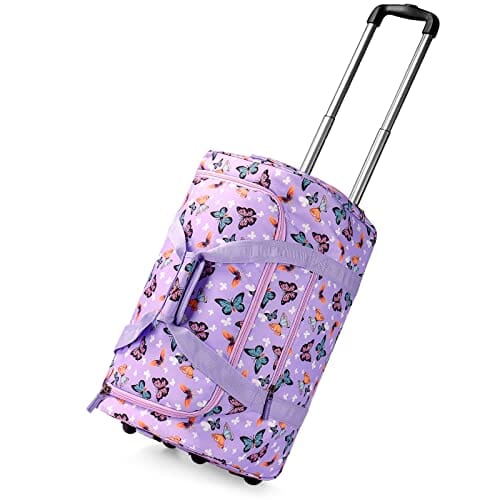 Choco Mocha Girls Butterfly Suitcase with Wheels Kids Purple Rolling Duffle Bag for Camping Teen Girls Toddler Luggage Bag for Travel, 22inch chocomochakids 