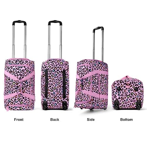 Choco Mocha Girls Cheetah Suitcase with Wheels Kids Pink Rolling Duffle Bag for Camping Teen Girls Toddler Luggage Bag for Travel, 22inch, Leopard chocomochakids 