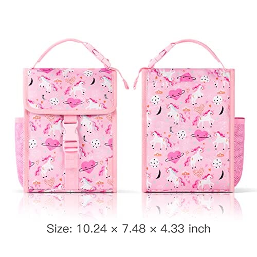 Choco Mocha Girls Lunch Box for Preschool Elementary Daycare, Reusable Insulated Girls Unicorn Lunch Bag with Water Bottle Holder for Kids Toddler Travel, Pink chocomochakids 