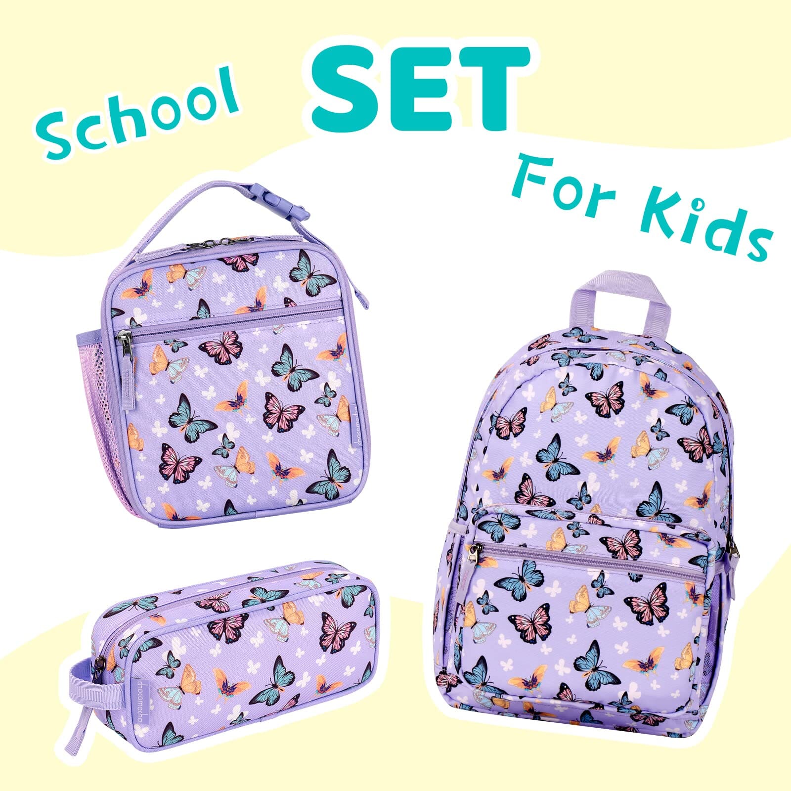 Choco Mocha Girls Lunch Box for School, Butterfly Lunch Bag for Kids, Purple chocomochakids 