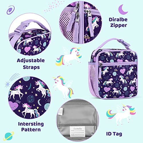 Choco Mocha Girls Lunch Box for School, Purple Unicorn Planet Lunch Bag for Kids chocomochakids 