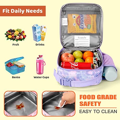 Choco Mocha Girls Lunch Box for School, Tie Dye Lunch Bag for Kids, Pink Purple chocomochakids 
