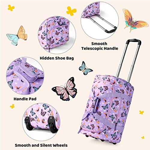Choco Mocha Girls Mermaid Suitcase with Wheels Kids Purple Rolling Duffle Bag for Camping Teen Girls Toddler Luggage Bag for Travel, 22inch chocomochakids 