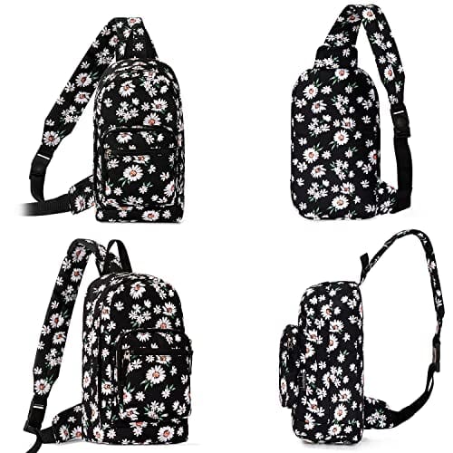 Choco Mocha Girls Sling Bag for Kids Travel Hiking Sling Bag for Teen Girls One Strap, Black Daisy chocomochakids 