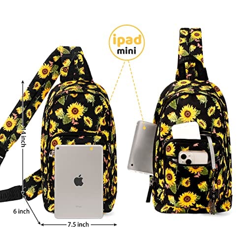 Choco Mocha Girls Sling Bag for Kids Travel Hiking Sling Bag for Teen Girls One Strap, Black Sunflower chocomochakids 
