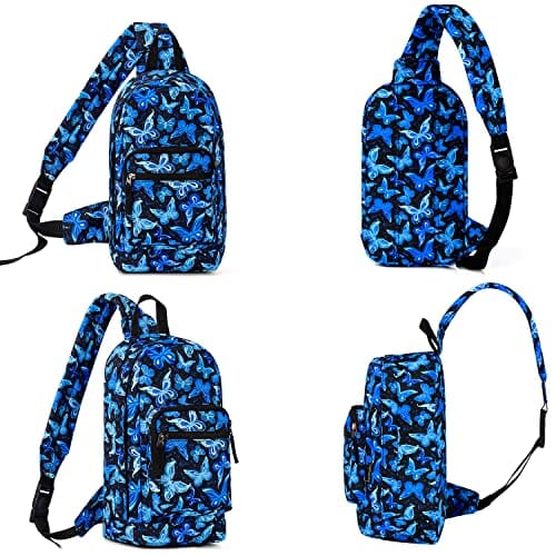 Choco Mocha Girls Sling Bag for Kids Travel Hiking Sling Bag for Teen Girls One Strap, Blue Butterfly chocomochakids 