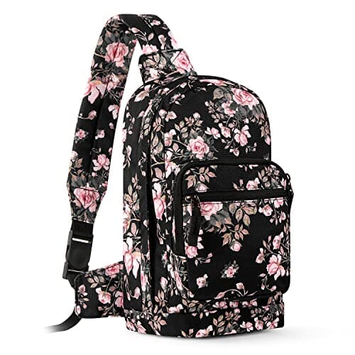 Choco Mocha Girls Sling Bag for Kids Travel Hiking Sling Bag for Teen Girls One Strap, Floral Black chocomochakids 