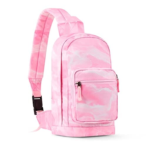 Choco Mocha Girls Sling Bag for Kids Travel Hiking Sling Bag for Teen Girls One Strap, Marble Pink chocomochakids 