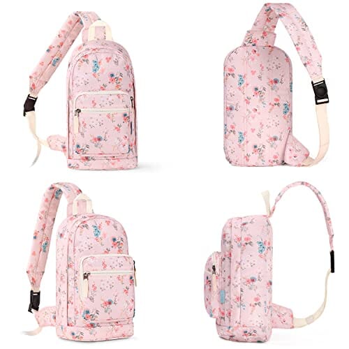 Choco Mocha Girls Sling Bag for Kids Travel Hiking Sling Bag for Teen Girls One Strap, Pink Floral chocomochakids 