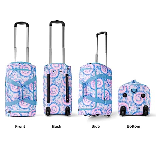 Choco Mocha Girls Tie Dye Suitcase with Wheels Kids Blue Rolling Duffle Bag for Camping Teen Girls Toddler Luggage Bag for Travel, 22inch chocomochakids 