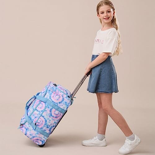 Choco Mocha Girls Tie Dye Suitcase with Wheels Kids Blue Rolling Duffle Bag for Camping Teen Girls Toddler Luggage Bag for Travel, 22inch chocomochakids 