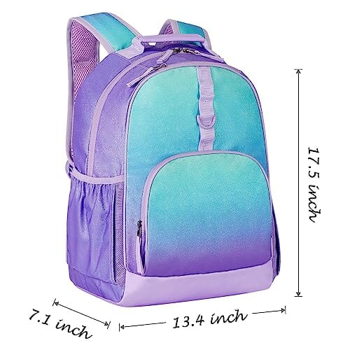Choco Mocha Glitter Backpack for Girls Backpack Elementary School Backpack for Kids Backpacks for Girls 17 inch Backpack for Girls 2nd Grade Sparkle Bookbag School Bag 5-7 6-8 with Chest Strap Purple chocomochakids 