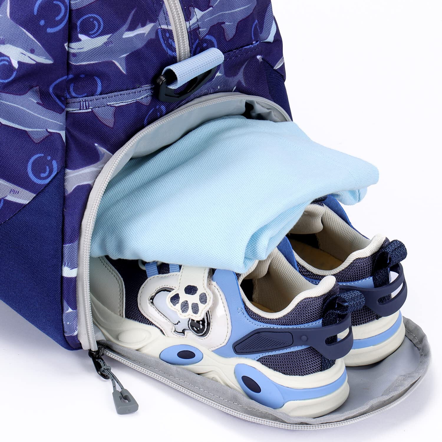 Choco Mocha Kids Shark Duffle Bag for Boys, Blue Weekend Bag for Kids 20.08*9.06*10.63 inches chocomochakids 