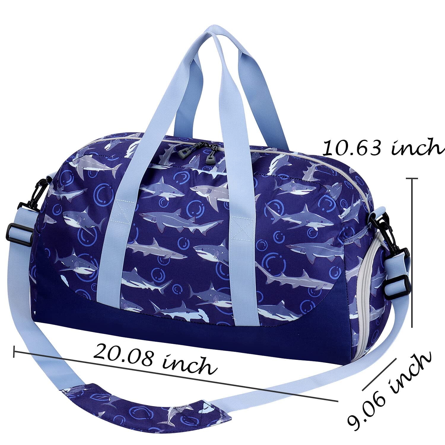 Choco Mocha Kids Shark Duffle Bag for Boys, Blue Weekend Bag for Kids 20.08*9.06*10.63 inches chocomochakids 