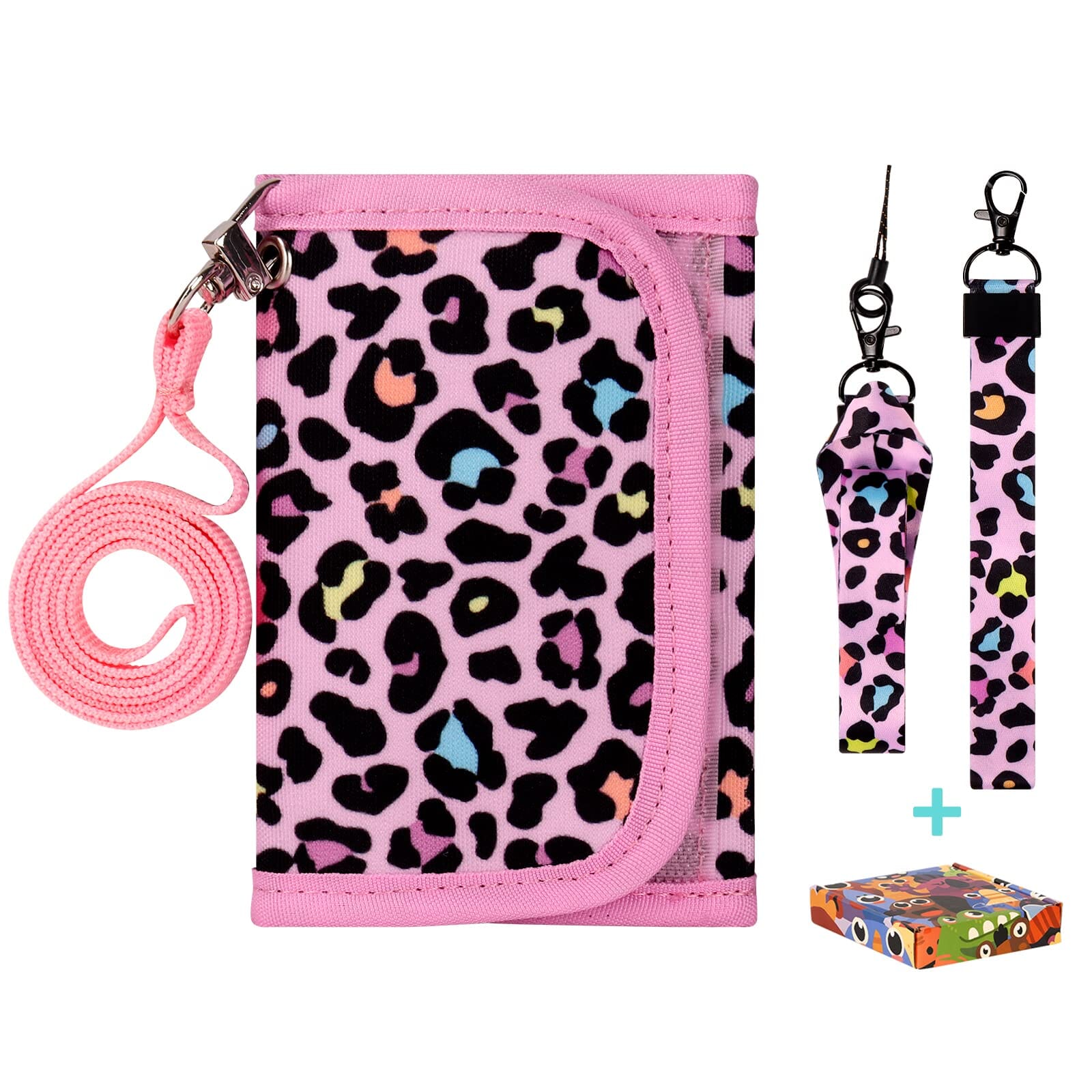 Choco Mocha Kids Wallets for Girls Ages 5-7 6-8 9-12, Little Girls Velcro Wallets with Lanyard Gift Box, Christmas Gift for Kids Girls, Leopard, Pink chocomochakids 