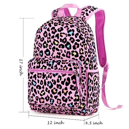 Choco Mocha Leopard Kids Backpack for Girls Travel School Backpack 17 Inch, Pink chocomochakids 