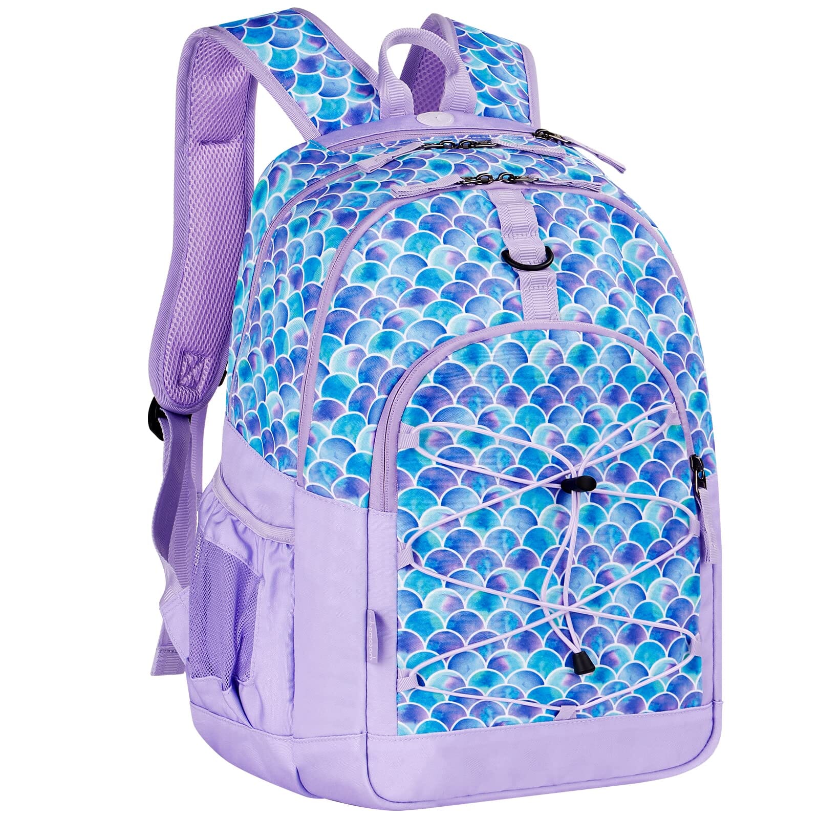 Choco Mocha Mermaid Backpack for Teen Girls, Travel School Backpack for Kids Middle School Large Bookbag 18 Inch, Purple chocomochakids 