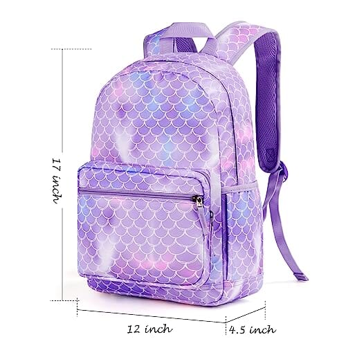 Choco Mocha Mermaid Kids Backpack for Girls Travel School Backpack 17 Inch, Purple chocomochakids 