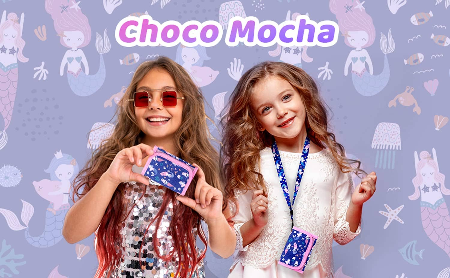 Choco Mocha Mermaid Kids Wallets for Girls Ages 5-7 6-8 9-12, Little Girls Velcro Wallets with Lanyard Gift Box, Christmas Gift for Kids Girls, Navy chocomochakids 