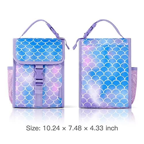 Choco Mocha Mermaid Lunch Box for Girls Preschool Elementary Daycare, Reusable Insulated Girls Lunch Bag with Water Bottle Holder for Kids Toddler Travel, Purple chocomochakids 