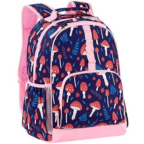 Choco Mocha Mushroom Backpack for Girls Backpack Elementary School Backpack for Kids Backpacks for Girls 17 inch Backpack for Girls 2nd 3rd Grade Bookbag School Bag 5-7 6-8 with Chest Strap Blue chocomochakids 