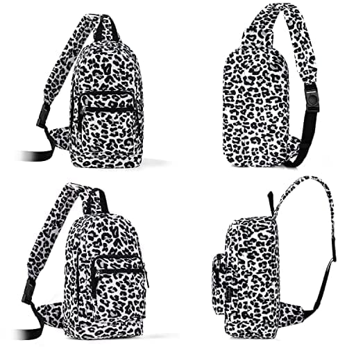 Choco Mocha Snow Leopard Girls Sling Bag for Kids Travel Hiking Sling Bag for Teen Girls One Strap, Black chocomochakids 