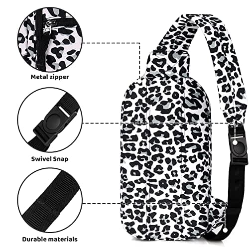 Choco Mocha Snow Leopard Girls Sling Bag for Kids Travel Hiking Sling Bag for Teen Girls One Strap, Black chocomochakids 
