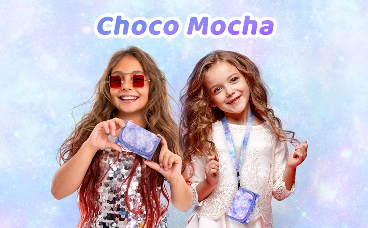 Choco Mocha Starry Sky Kids Wallets for Girls Ages 5-7 6-8 9-12, Little Girls Velcro Wallets with Lanyard Gift Box, Christmas Gift for Kids Girls, Purple chocomochakids 
