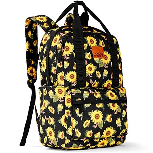 Choco Mocha Sunflower Backpack for Teen Girls, Travel Middle School Backpack for Girls High School College Bookbag 16 Inch, Black chocomochakids 