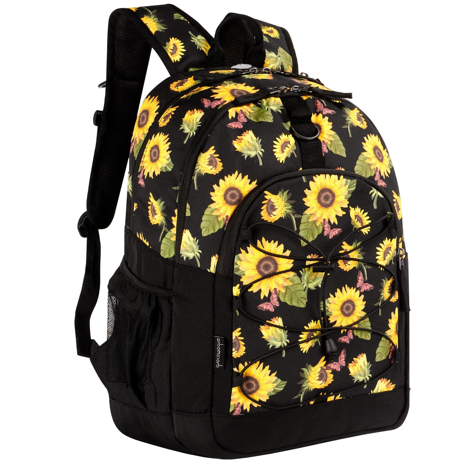 Choco Mocha Sunflower Backpack for Teen Girls, Travel School Backpack for Girls Middle School Large Bookbag 18 Inch, Black chocomochakids 