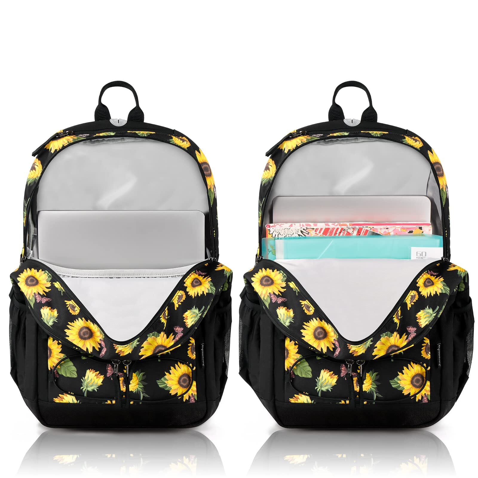 Choco Mocha Sunflower Backpack for Teen Girls, Travel School Backpack for Girls Middle School Large Bookbag 18 Inch, Black chocomochakids 